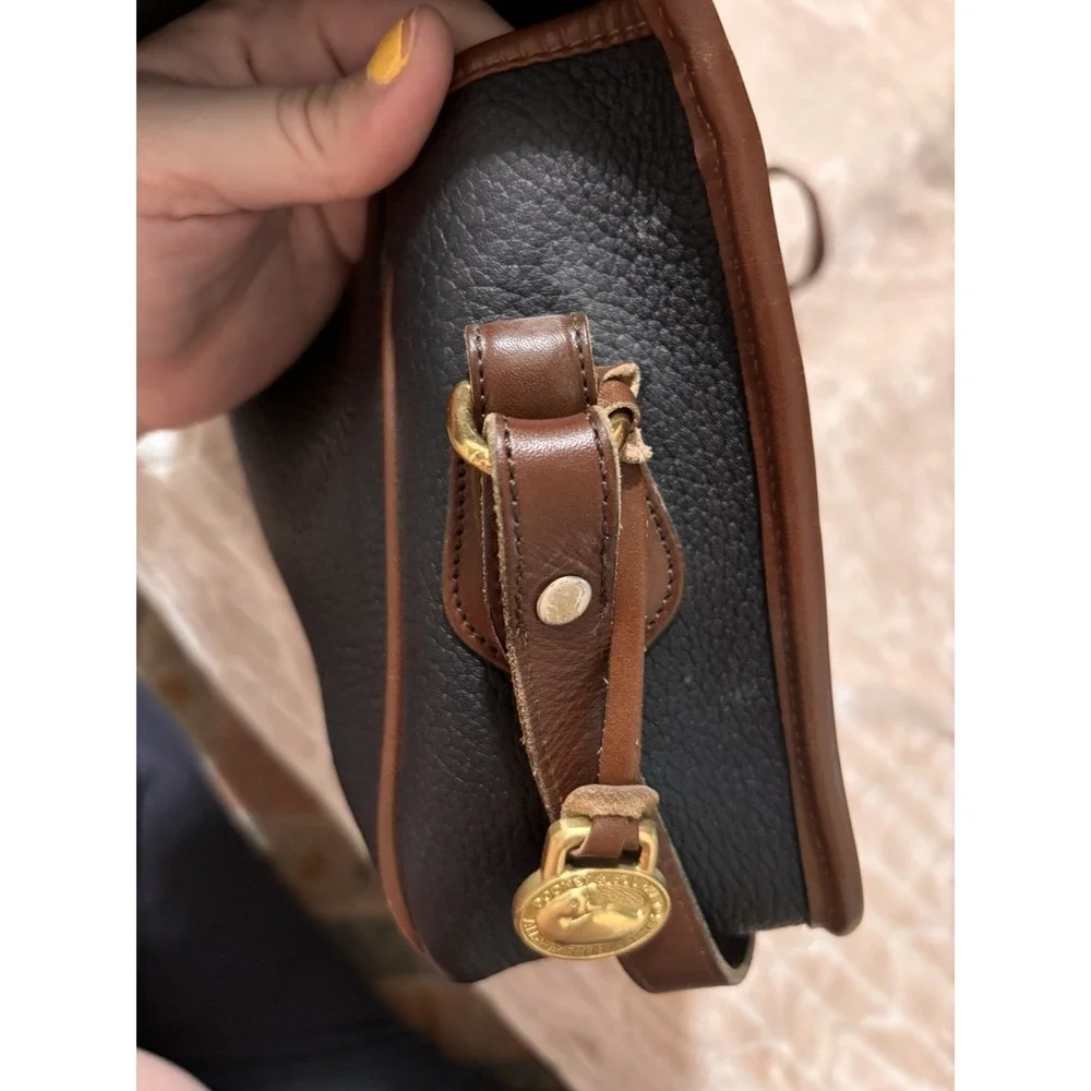 Vtg Dooney & Bourke AWL Navy Brwn Leather Satchel Crossbody Kiss Lock Wallet Set